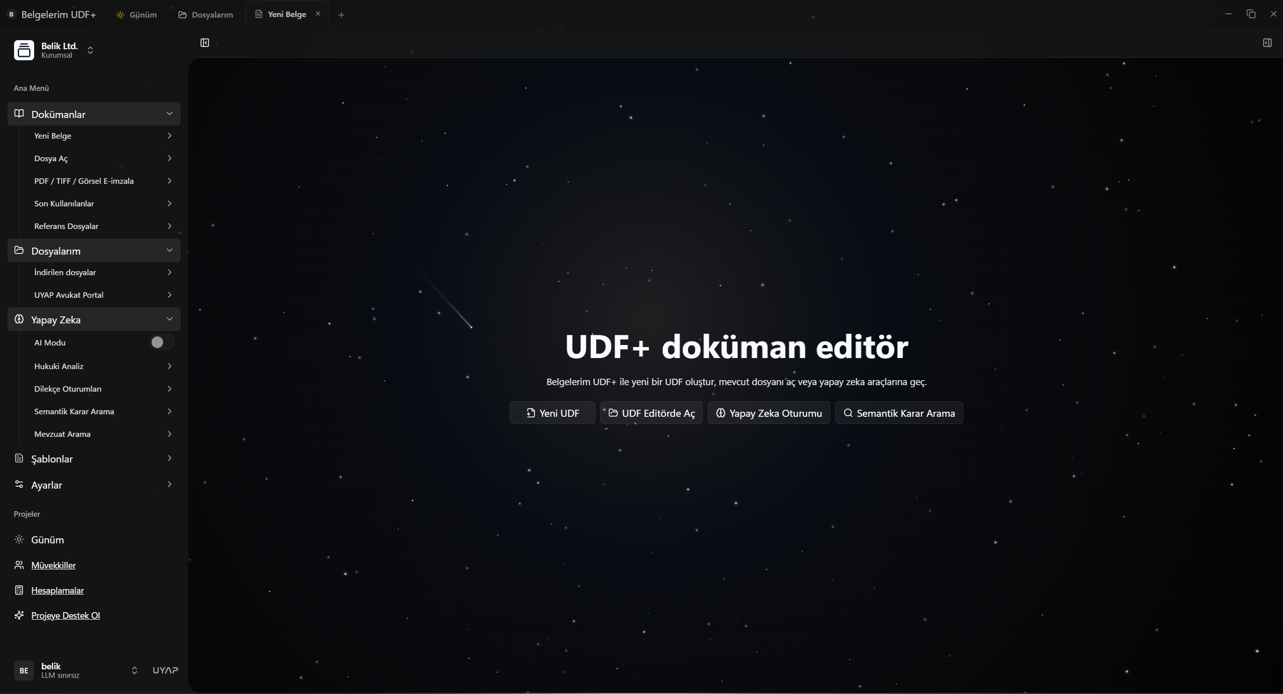 UDF+ masaüstü uygulamasının gerçek çalışma alanı ekran görüntüsü